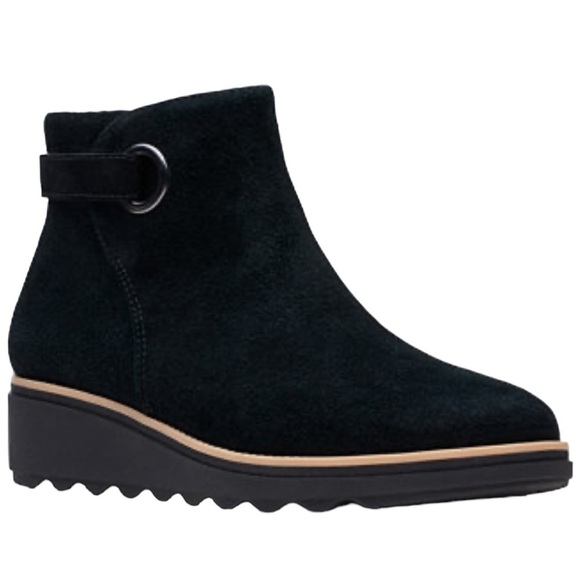 Clark’s Collection Spring “Sharon” Black Leather Suede Ankle Boots Size 9.5 - Picture 1 of 9